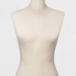 Rectangle Charm Layered Chain Pendant Necklace - A New Day™ Silver