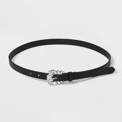 Women's Gemstone Skinny Belt - A New Day™ Black 1 Women's Gemstone Skinny Belt - A New Day™ Black