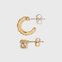 Crystal Mini Cuffs Hoops And Stud Earring Set 8pc - A New Day™ Gold