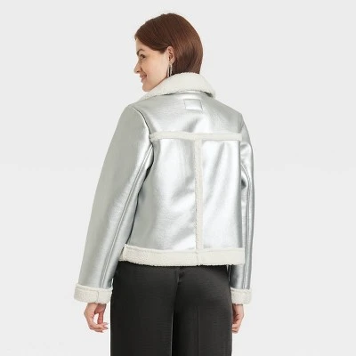 Women's Metallic Shearling Moto Jacket - A New Day™ 1 Women's Metallic Shearling Moto Jacket - A New Day™
