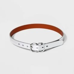 Women's Metallic Double Buckle Belt - A New Day™ Silver