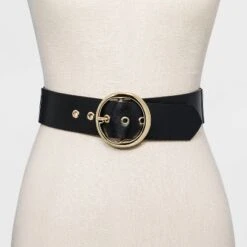 Women's Round Stretch Buckle Belt - A New Day™ Black
