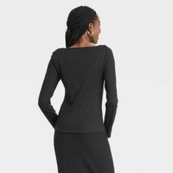 Women's Slim Fit Ribbed Long Sleeve Cut-Out T-Shirt - A New Dayâ„¢