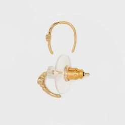 14K Gold Plated Beaded Hoop Cubic Zirconia Earring Set 2pc - A New Day™