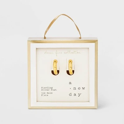 14K Gold Plated Tube Hoop Post Drop Earrings - A New Day™ 3 14K Gold Plated Tube Hoop Post Drop Earrings - A New Day™ - Image 3